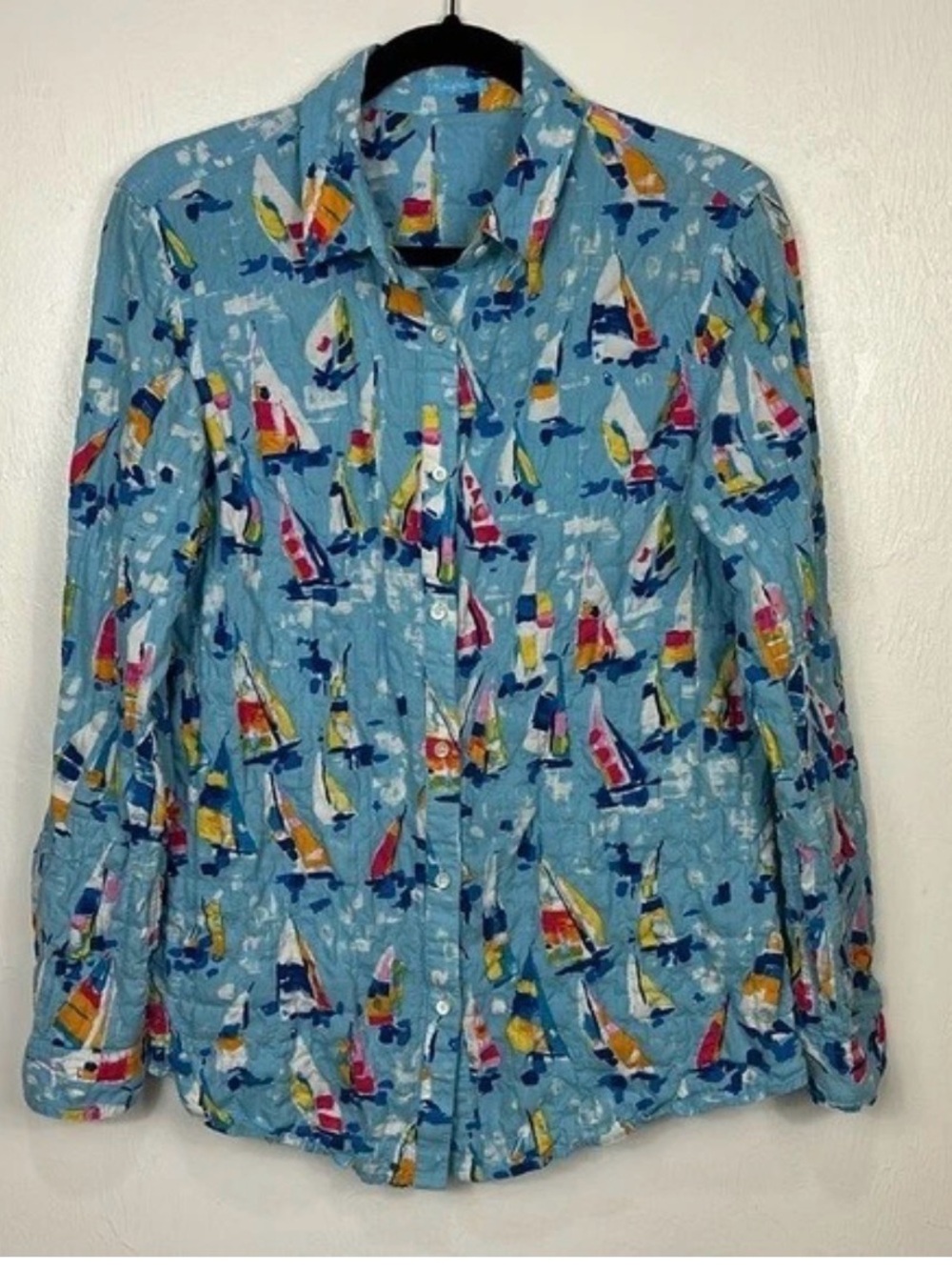J. McLaughlin Light Blue Sailboat-Print Button Shirt